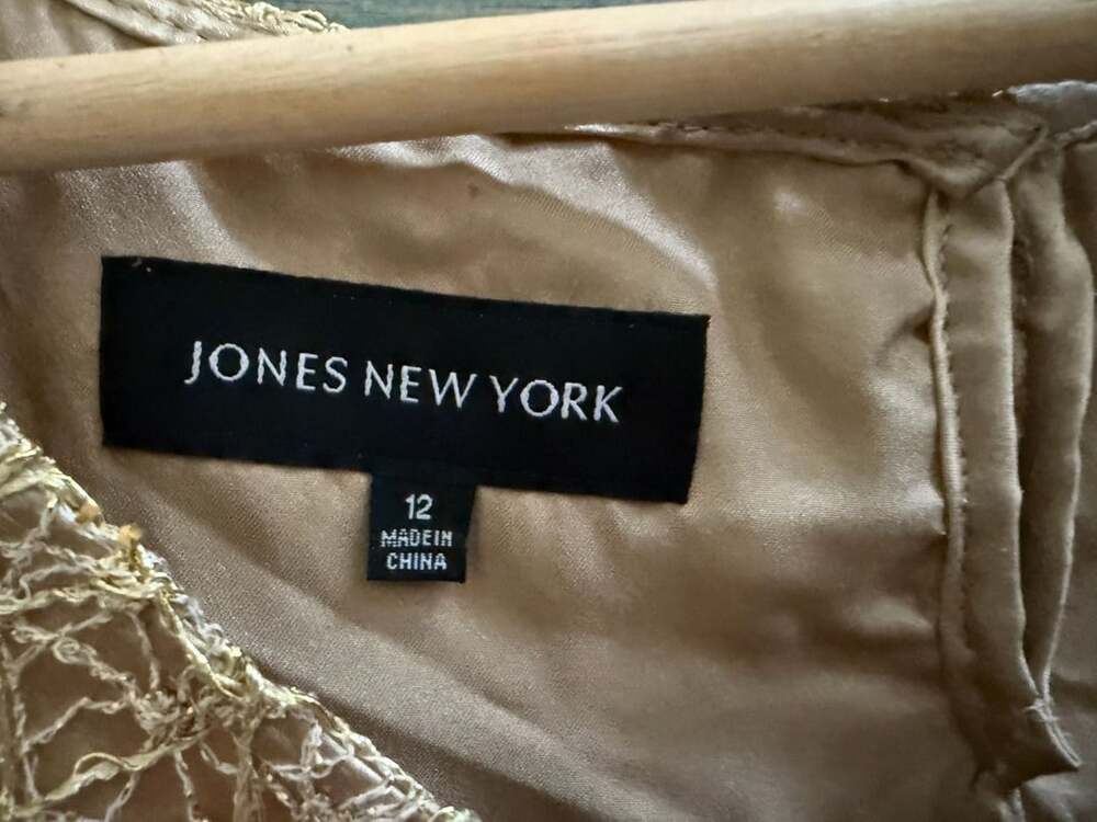 Jones New York Metallic Gold Sequined Open Weave Tank Top Size 12